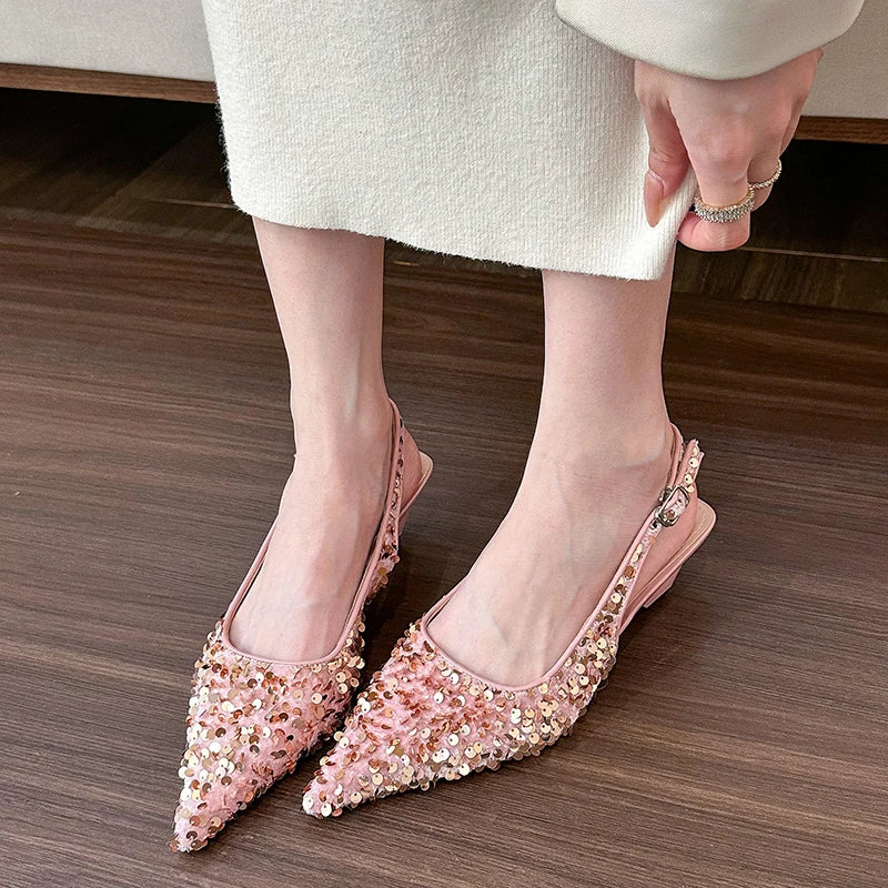 LBSFY  -  Summer Sequin Women Sandals Fashion Elegant Shallow Pointed Toe Singbacks Shoes Ladies Outdoor Dress Thick Heel Sandalias