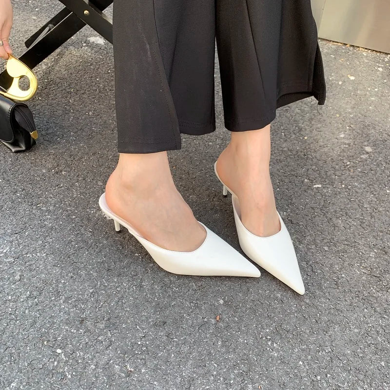 LBSFY -Spring New Brand Women Slipper Pointed Toe Slip On Ladies Mules Thin Low Heel Outdoor Dress Sandal Shoes