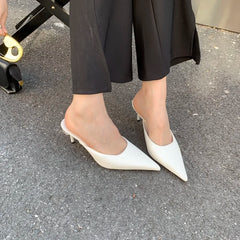 LBSFY -Spring New Brand Women Slipper Pointed Toe Slip On Ladies Mules Thin Low Heel Outdoor Dress Sandal Shoes