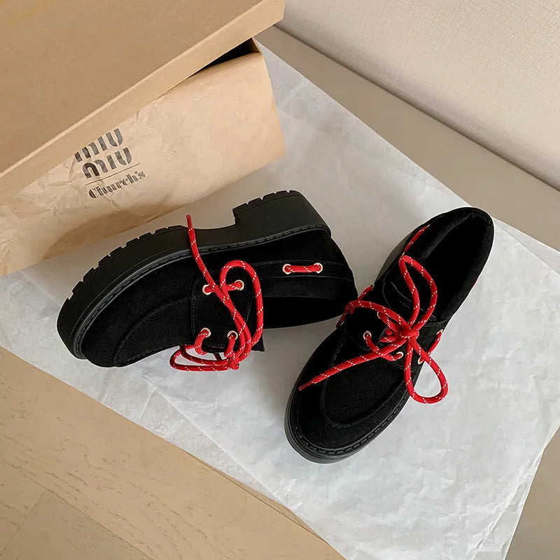 LBSFY  -  Fashion Women's Shoes New High-Quality Suede Shoes Round Toe Lace Up Thick Soled Shoes Daily Modern Casual Shoes Women