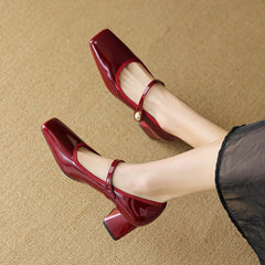 LBSFY  -  Size 34-42 Square-headed High-heeled Shoes For Women 5cm Block Heeled Shoes Mary Jane Shoes