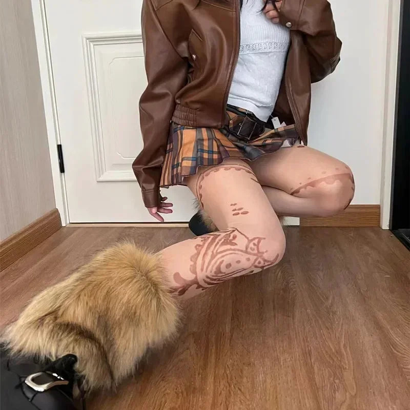 Lbsfy Vintage Imitation Fur Fur Leg Warmers Hot Girl Y2k Brown Hairy Winter Warm Furry Boots Socks Punk Jk Knee-length Hiphop Sock