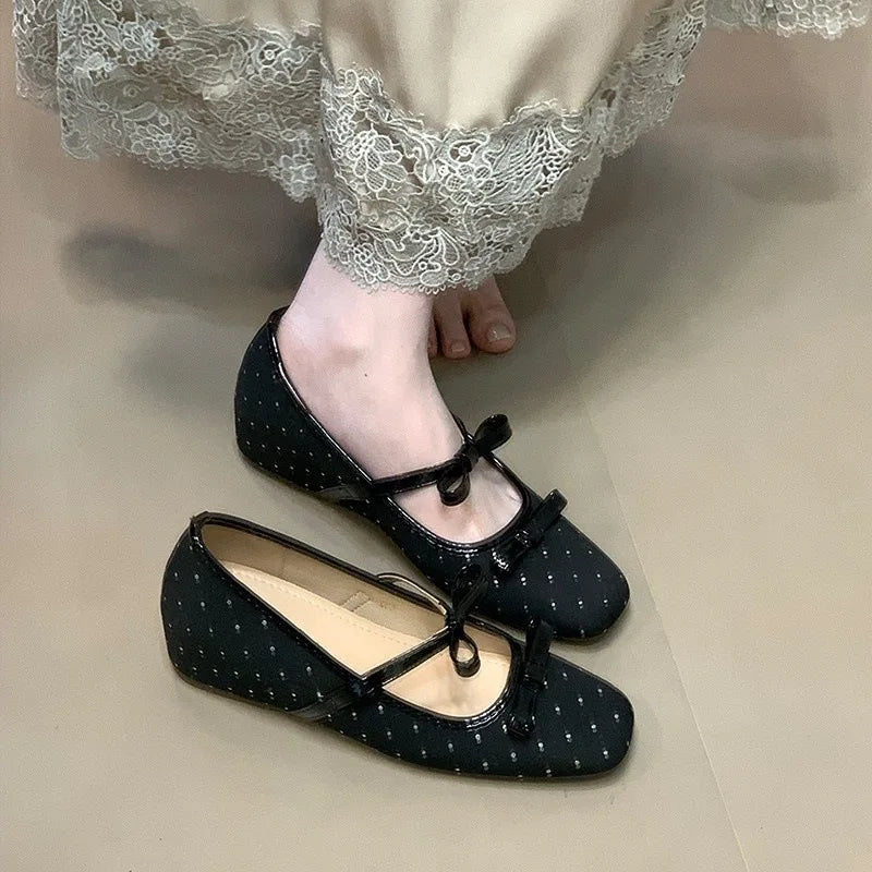 LBSFY -Women's Bow-Tie Flat Mary Jane Shoes, Hot Sweet Dot Shoes, Streetwear 2025 Korean Style