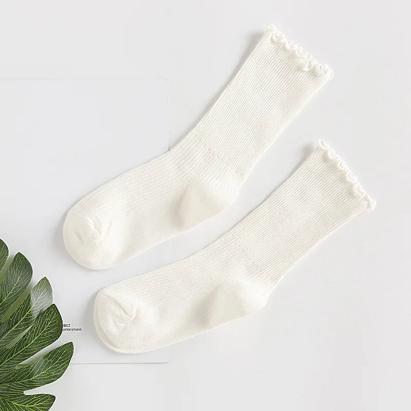 Lbsfy Japanese Retro Ruffled Cotton Socks Women Solid Color Ankle Boot Styling Harajuku Christmas Girlfriend Gift Pink Yellow Cute