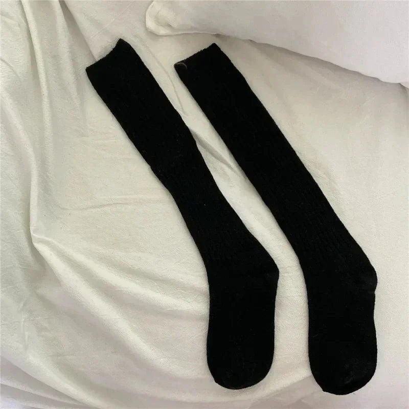 Lbsfy Wool Long Socks Cashmere Women Boot Solid Wool Thigh Stocking Skinny Casual Cotton Over Knee-High Fluffy Female Long Knee Sock