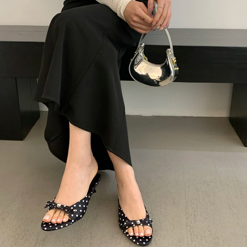 LBSFY  Summer Women Fashion Open Toe Slippers Elegant Low Heel Slides Round Dot Party Dress Sandalias Shoes
