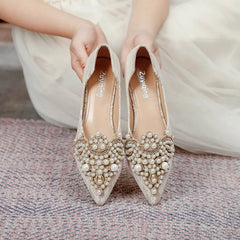 LBSFY -Spring Autumn New Large Women's Shoes Lace pearl wedding footwear Casual pointed Mary Jane shoes Comfort fashion ladies shoes