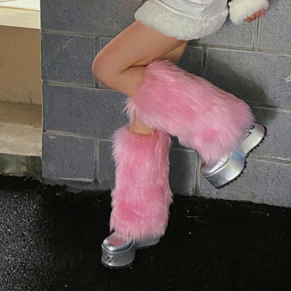 Lbsfy Furry Leg Warmers Y2K Goth White Faux Fur Leg Warmers Boot Covers Lady Cute Jk Knee-length Hipster Warm Sock Fashion Socks