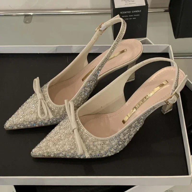 LBSFY  -  Sparkling Rhinestone High Heels Women Sexy Pointed Toe Bow Tie Luxury Designer Shoes for Women Elegant Banquet Dress Women Pumps