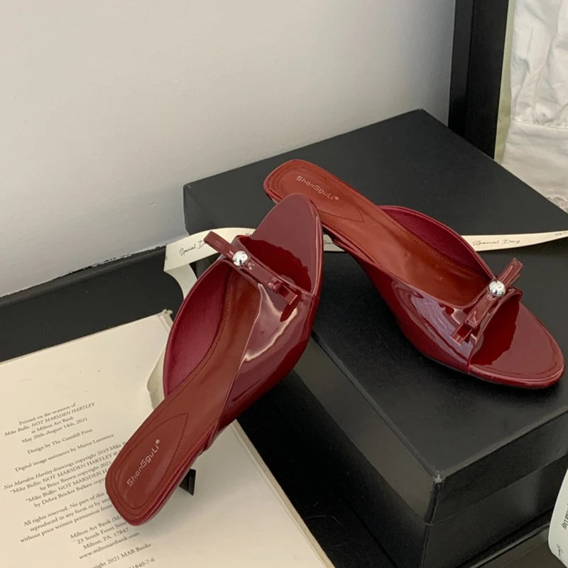LBSFY  Summer Women Fashion Open Toe Slippers Elegant Low Heel Slides Round Dot Party Dress Sandalias Shoes