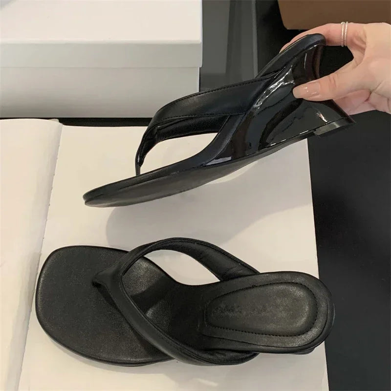 LBSFY -Fashion Square Clip Toe Platform Wedges Women Slippers 2025 Summer High Heels Flip Flops Ladies Shoes