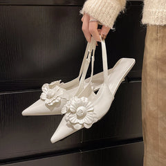 LBSFY -New Style Luxury Women's Mule Shoes Summer Fashion High Heel Flower Sexy Pointed Ladies Casual Outdoor Shoes Sweet White Sandals