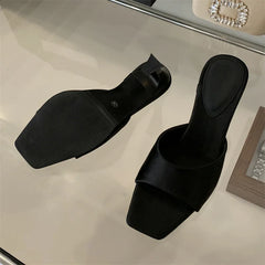 LBSFY -Fashion Satin Square Toe Women Slippers Concise Thin High Heels Banquet Dress Sandals Summer Female Shoes