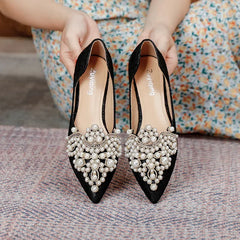 LBSFY -Spring Autumn New Large Women's Shoes Lace pearl wedding footwear Casual pointed Mary Jane shoes Comfort fashion ladies shoes
