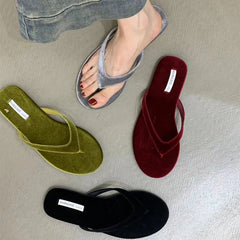 LBSFY  -  2024 Designer Summer Woman Slippers Fashion Clip Toe Flats Heel Silvery Ladies Outdoor Beach Shoes Flip Flop