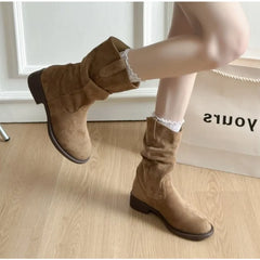 LBSFY -New Style Fashion Women's Retro Sta Boots Spring Autumn Women's Fashionable Mid-Calf Knight Ort Boots Plus Size Zapatos Mujer