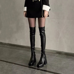 LBSFY  -  Autumn Winter Street Style Stretch Over The Knee Boots Women Fashion Round Toe Square Platform Heels Long Booties