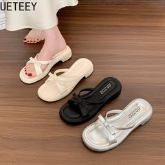LBSFY  Summer Open Toe Women Slippers Shoes Fashion Butterfly-knot Ladies Casual Beach Vacation Flats Slides Shoes