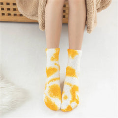 Lbsfy Socks Women Tie-dye Socks Ladies Warm Knee Winter Printing Thickened Coral Mink Fleece Girls Gift Hip Hop Floor Socks Stockings