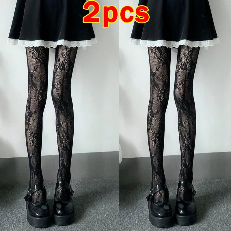Lbsfy Fishnet Mesh Lace Pantyhoses  Flower Stockings Women Sexy Floral Rattan Leggings Gothic Mesh Hollowed Hosiery Female Tights