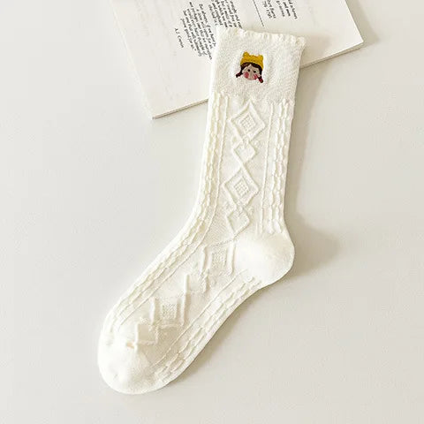 Lbsfy Women Socks Cartoon Bear Love Embroidery Female Lovely Cute Kawaii Lolita Cotton Socks Girls Gift Ladies White Long Stockings
