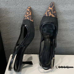 Lbsfy Leopard Sexy Pointed Toe Sandals Women Mesh Fashion Slingback Shoes Shallow Designer High Heels Dress Shoes Sandalias De Mujer