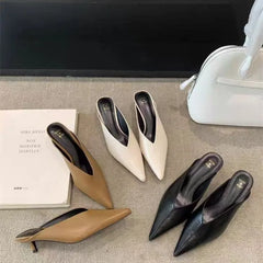 LBSFY - Spring New Brand  Women Slipper Pointed Toe Slip on Ladies Mules Thin Low Heel Outdoor Dress Sandal Shoes