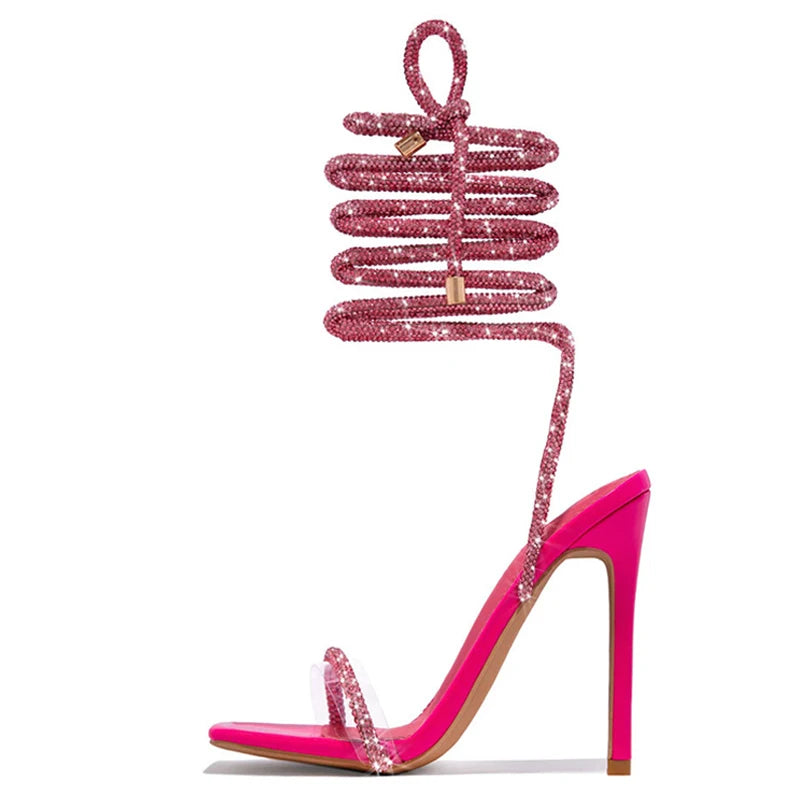 LBSFY  -Sexy Gold Crystal Ankle Cross Strap Sandals Women Summer Party Wedding Banquet Shoes Fashion Open Toe Club Stripper Heels