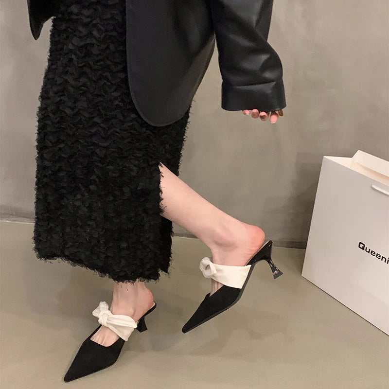 LBSFY  -  Summer Street Style Bowknot  Slippers Woman Fashion Pointed Toe Mules Shoes Sexy Party Prom Zapatos De Mujer