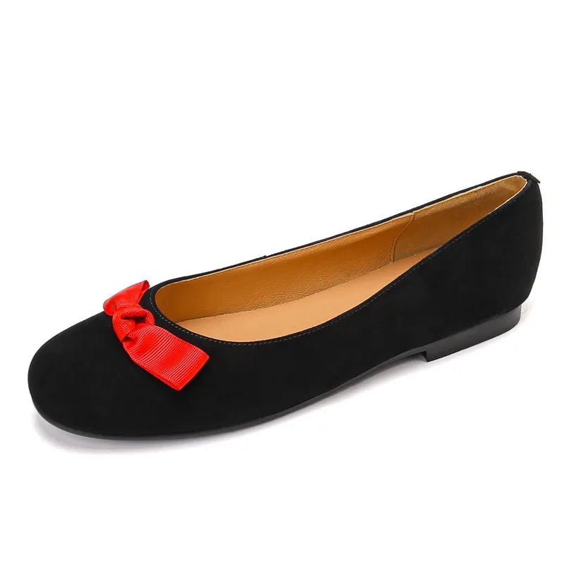 LBSFY  -  4 Colors Plus Size 34-43 New Suede Leather Women Flats Bowtie Spring Summer Ladies Flat Shoes Basic Slip On Footwear