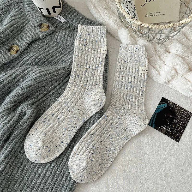 Lbsfy Wool Socks For Women Japanese Style Girls Loose Socks Wool Warm Dot yarn Casual Simple Casual Striped Female Thick Socks Soft