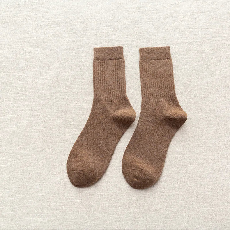 Lbsfy Men's Socks Retro Solid Color Coffee White Khaki Beige Breathable Cotton Socks Casual Sport Trendy Fashion Middle Tube Long Sock