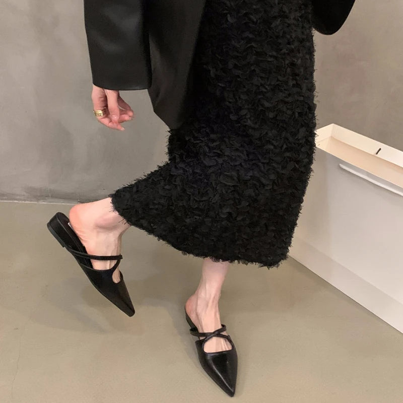 LBSFY  Summer Women's Pointed Toe Mules Slippers Fashion Shallow Slip On Slides Elegant Dress Street Style Shoes