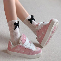 LBSFY  -  Vintage Womens Sports Shoes Pink Design Sweet Kawaii Fashion Women Sneakers Autumn Cute PU Leather Lace Female Shoes