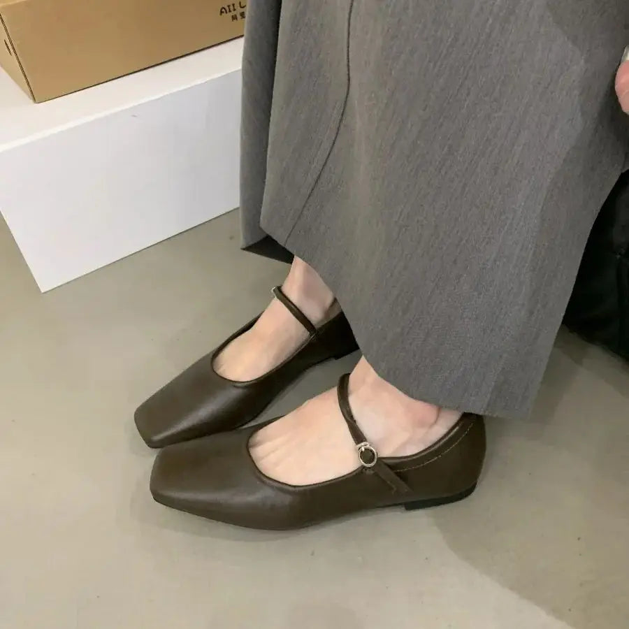 LBSFY - Spring New Brand Women Flats Fashion Square Toe Shallow Mary Jane Shoes Soft Casual Ballet Shoes Slingback Shoes