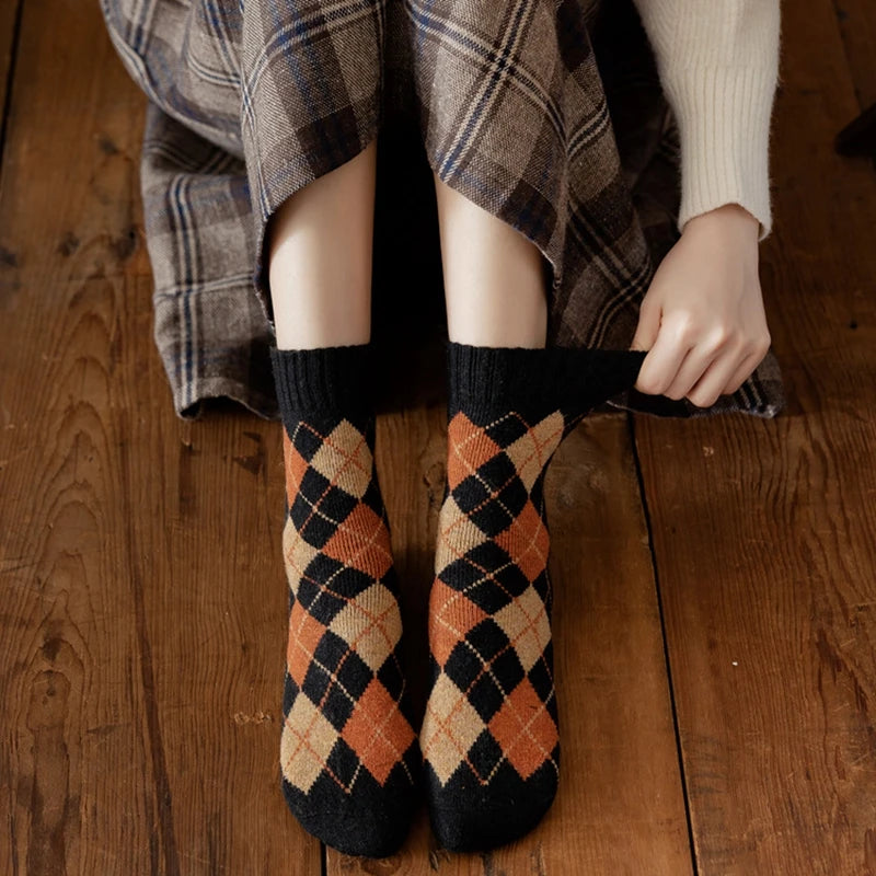 Lbsfy Classics Women Winter Warm Cashmere Socks Thick Warm Cozy Comfy Wool Thermal Socks Middle Length Stocking Warmth Floor Hosiery