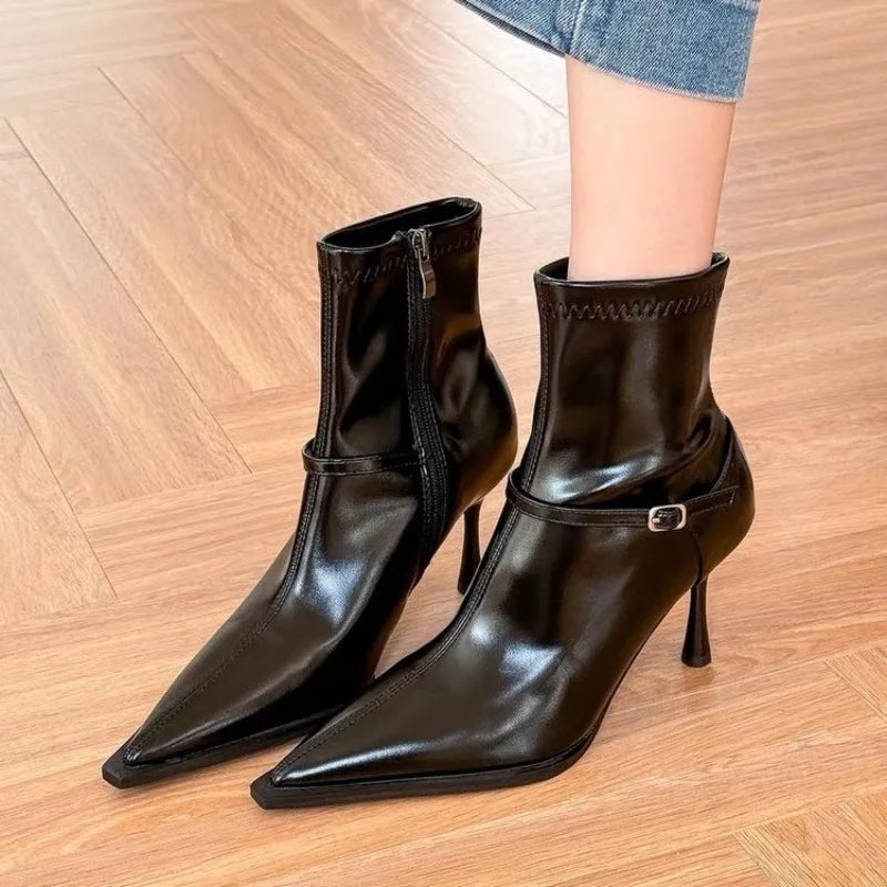 LBSFY -New Style Luxury Women's Fashion Short Plush Women Ankle Boots Pointed Toe Ladies Elegant Pumps Shoes Thin High Heel Short Boots