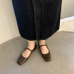 LBSFY -New Brand Women Flats Fashion Square Toe Shallow Mary Jane Shoes Soft Casual Ballet Shoes Slingback Shoes Mujer Size40