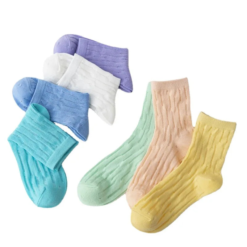 Lbsfy Women's Socks Cotton Mesh Middle Tube Summer Breathable Thin Japanese Style Solid Color Harajuku Short Crew Socks For Girls Gift