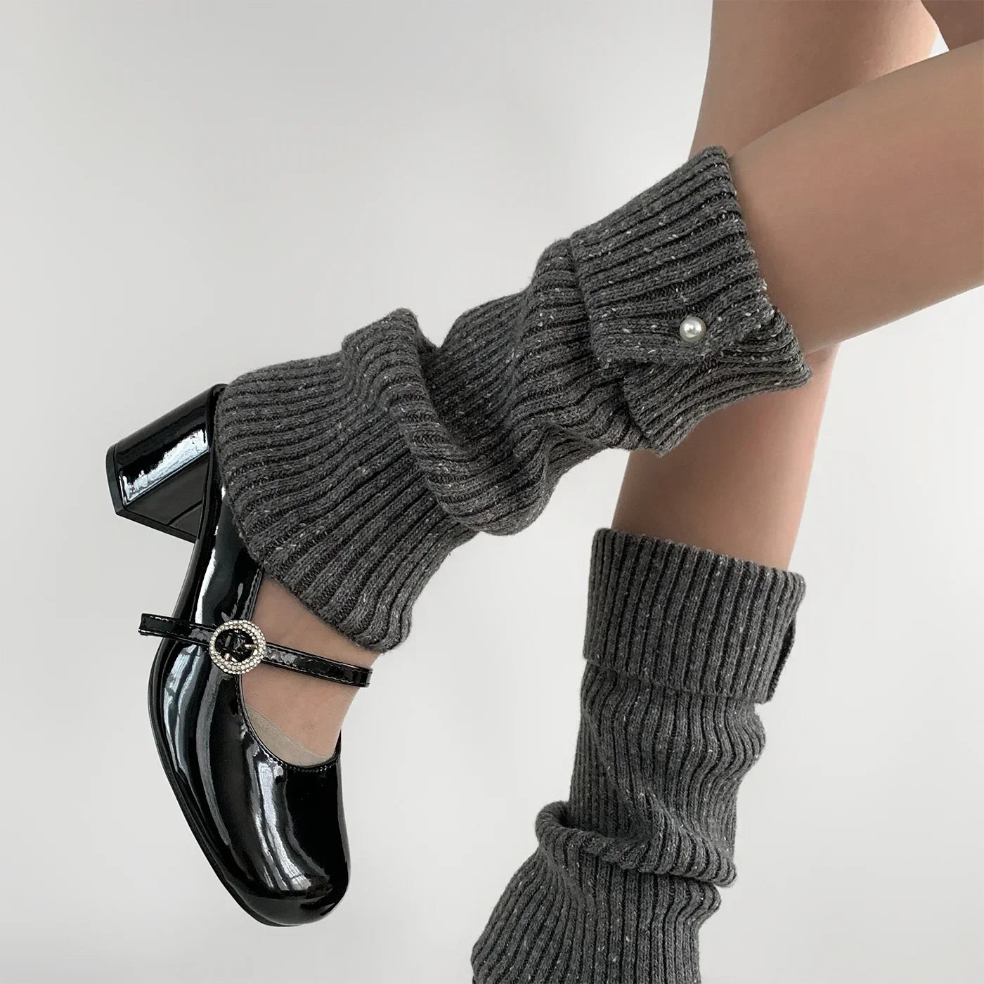 Lbsfy Korea New Pearl Mid-calf Socks Leggings Wool Knitted Ankle Covers Leg Warmers Winter Thickened Calf Socks Harajuku Leg Covers