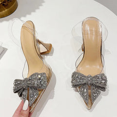 LBSFY  -Fashion Crystal Sequined Bowknot Women Pumps Sexy Pointed Toe High Heels Wedding Prom Shoes Ladies PVC Transparent Sandals