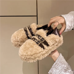LBSFY -New Style Fashion Women Shearling Flats Furry Lambswool Mocasines Warm Cotton Shoes Ladies Slip on Sheep Fur Lined Loafers