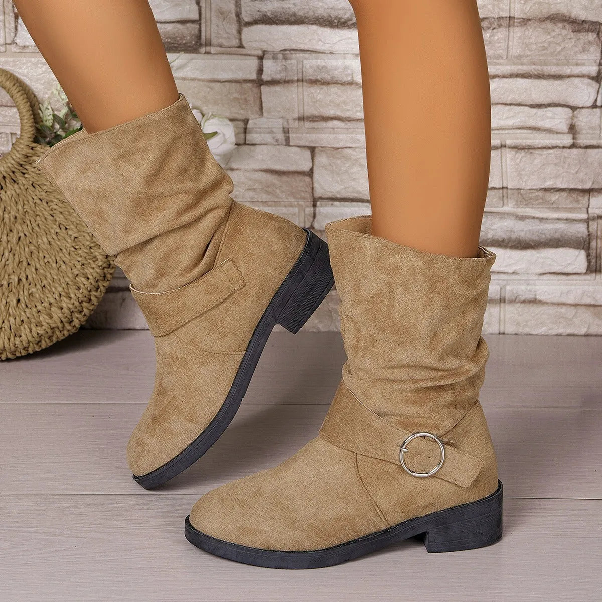 LBSFY -Womens Autumn New Imitation Suede Waterproof Short Boots 2025 Daily Home Office Shopping Shallow Mouth Comfortable Women's Boots