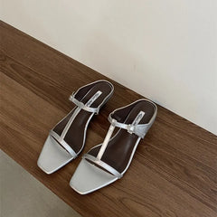 LBSFY -  Brand Summer Women Slipper Square Heels Sandals Square Toe Party Wedding Shoes Slip On Beach Slides Mujer