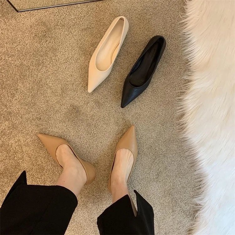 LBSFY -Women Low Heel Pumps Spring Autumn Pointed Shallow Mouth Soft Sole Single Shoe Ladies Work Shoes Female Solid Casual Heels Women