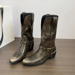 LBSFY  -  Brushing Colors To Make Vintage Western Cowboy Boots for Women New Styles, Sleeve Leather Boots, Brown Knight Boots for Women