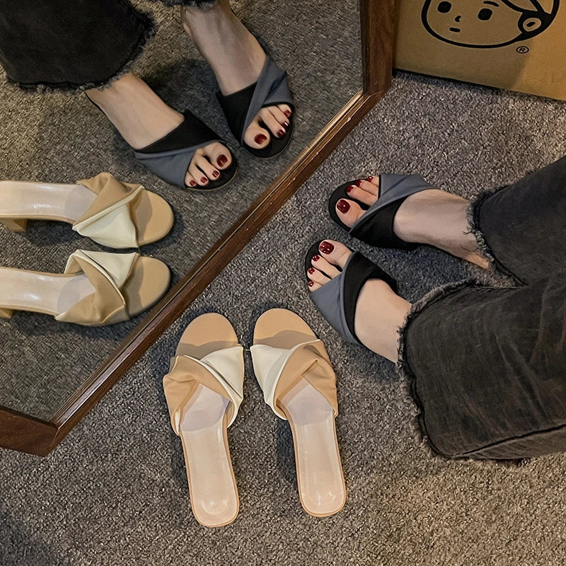 LBSFY -Summer Fashion Simple Ladies Slippers Dew Feet High Heels Solid Color Comfortable Casual SlippersFashion Slippers