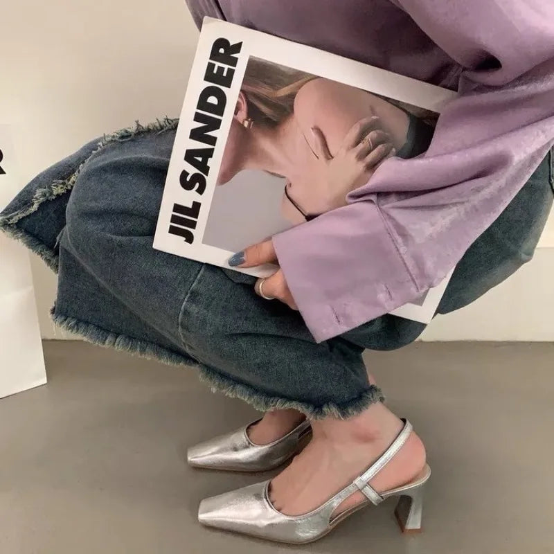 LBSFY -New Women's Shiny High Heels Slingback Women Pumps Metallic Crystal Sandals Pointy Toe Stiletto Heeled Shoes Party Dress Shoes