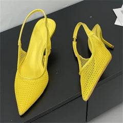 LBSFY -Summer Breathable Mesh Pointed Toe Women Pumps Elegant Slingbacks Thin Low Heels Party Dress Shoes BIG SZIE 43