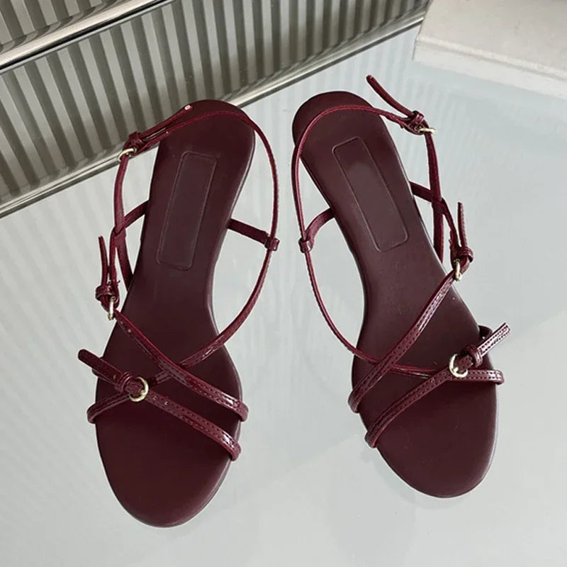 Lbsfy Summer Thin Heels Sandals Women Narrow Band Concise Open Toe Dress Shoes Ladies Buckle Elegant Fashion Footwear Female